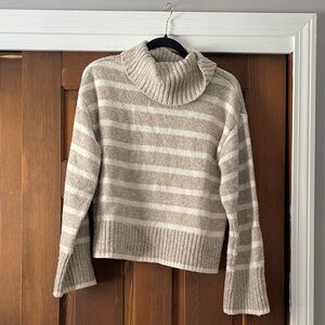 Z supply Josephine taupe and cream striped turtleneck sweater medium
